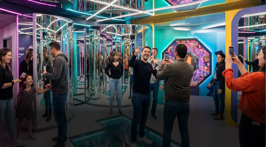 Pokój luster w muzeum iluzji Mielno – nieskończone odbicia tworzą zapierający dech widok